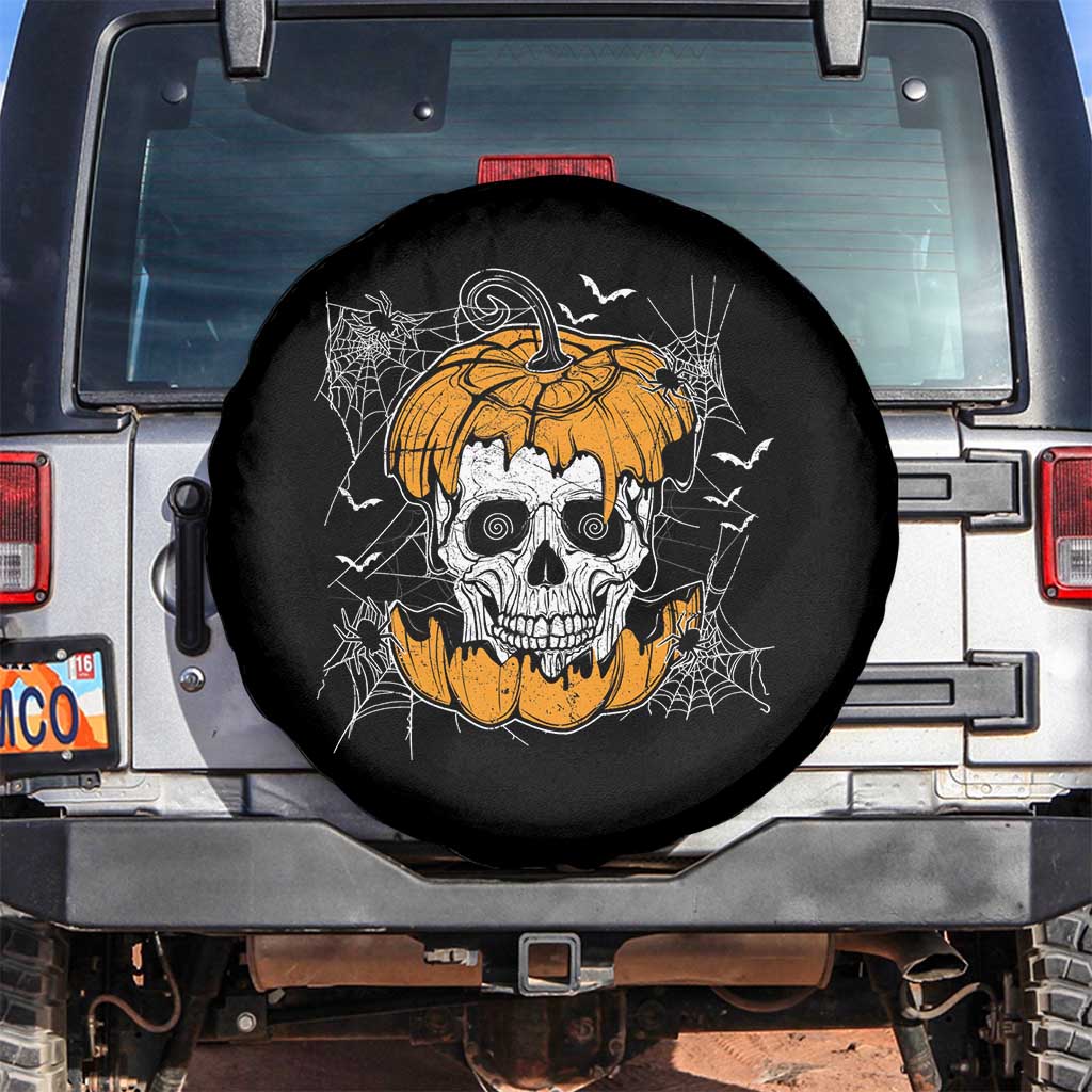 Halloween Skull Spare Tire Cover Spooky Skull In Pumpkin Halloween Costume TS02 No hole Black Print Your Wear