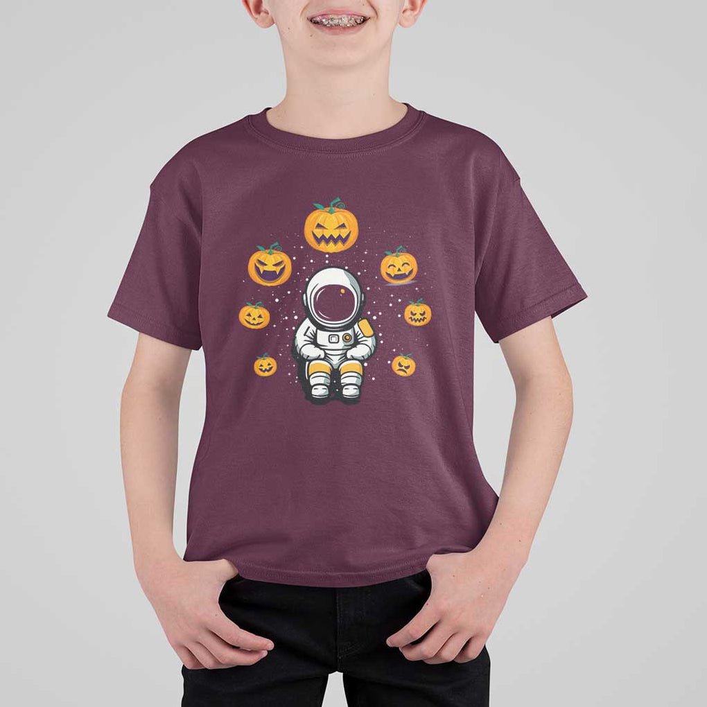 Halloween Astronaut T Shirt For Kid Scary Pumpkin Universe Outer Space Halloween Costume TS02 Maroon Print Your Wear
