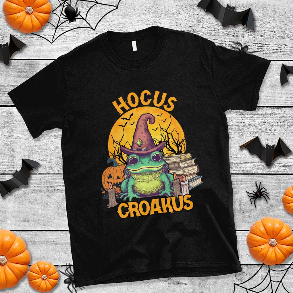 Funny Halloween Frog T Shirt Hocus Croakus Cute Witch Hat Costume TS02 Black Print Your Wear