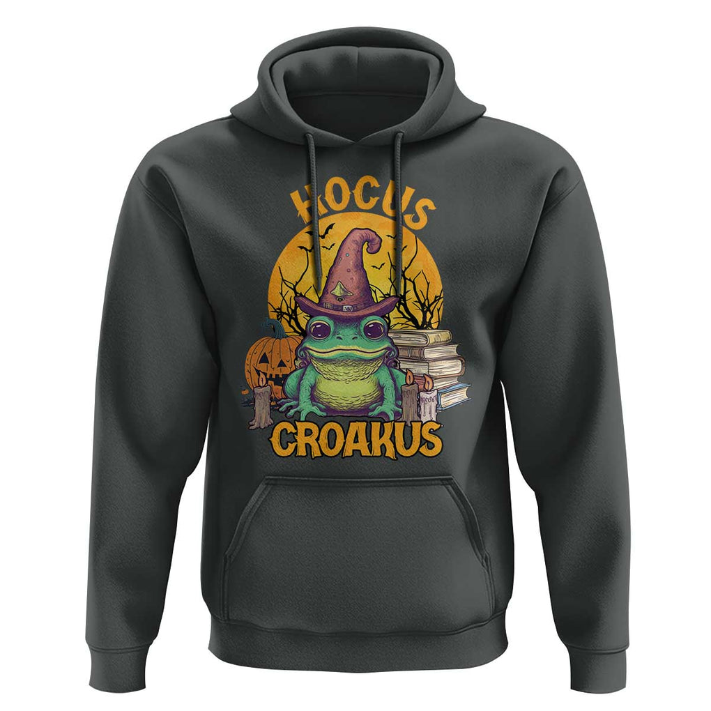 Funny Halloween Frog Hoodie Hocus Croakus Cute Witch Hat Costume TS02 Dark Heather Print Your Wear