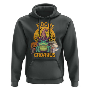 Funny Halloween Frog Hoodie Hocus Croakus Cute Witch Hat Costume TS02 Dark Heather Print Your Wear