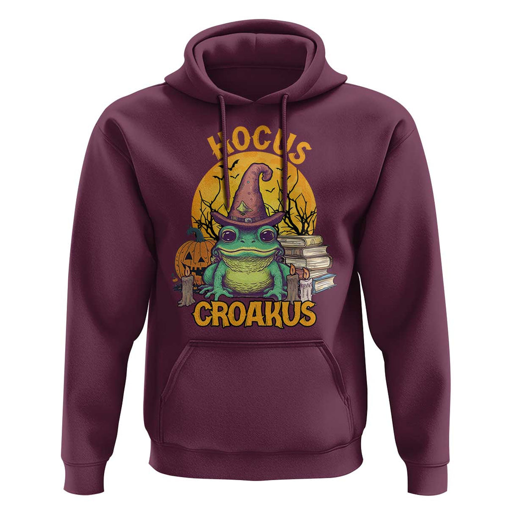 Funny Halloween Frog Hoodie Hocus Croakus Cute Witch Hat Costume TS02 Maroon Print Your Wear