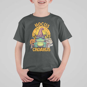 Funny Halloween Frog T Shirt For Kid Hocus Croakus Cute Witch Hat Costume TS02 Dark Heather Print Your Wear
