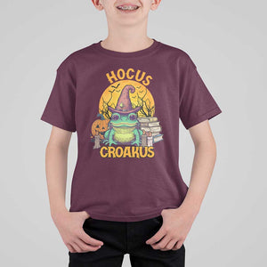 Funny Halloween Frog T Shirt For Kid Hocus Croakus Cute Witch Hat Costume TS02 Maroon Print Your Wear