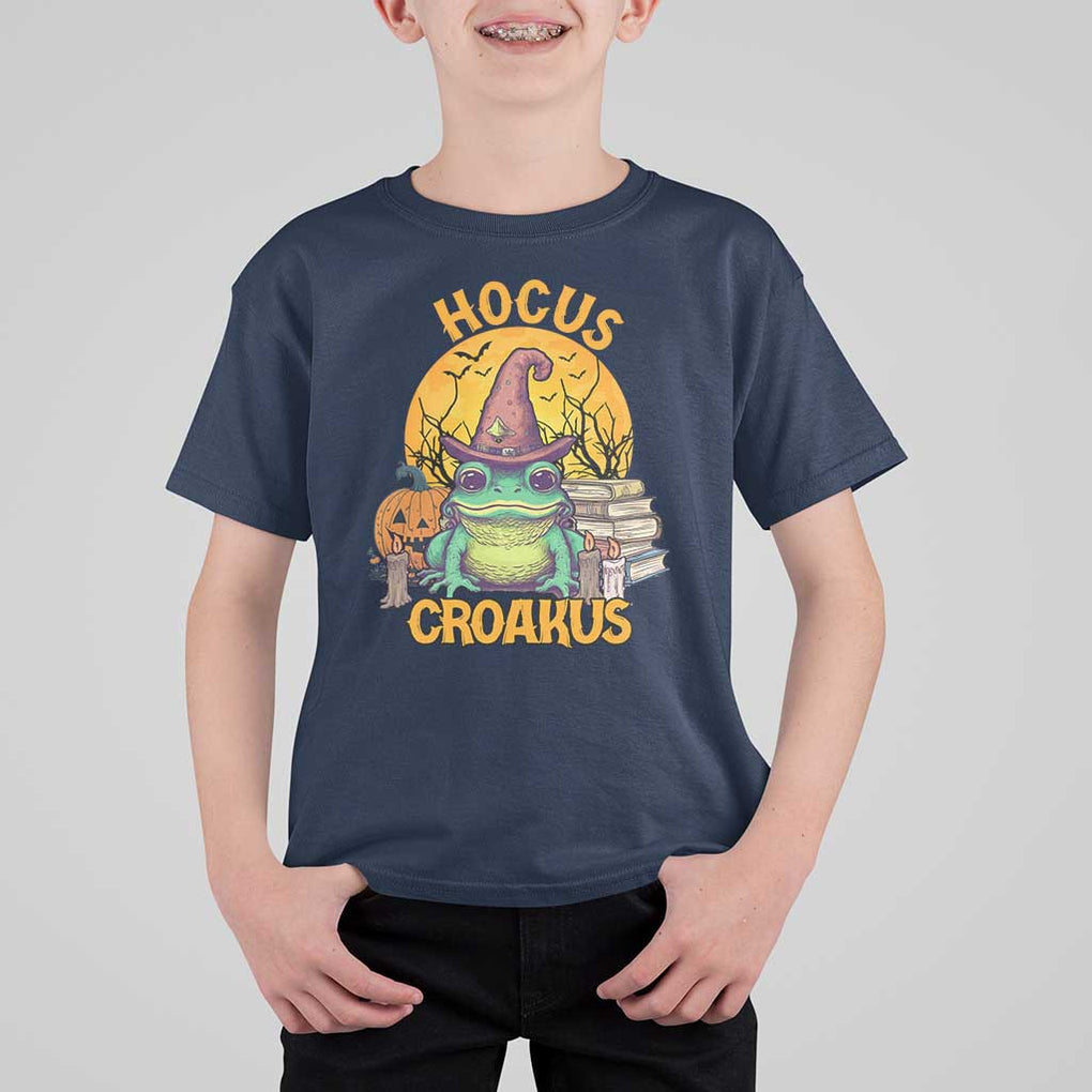 Funny Halloween Frog T Shirt For Kid Hocus Croakus Cute Witch Hat Costume TS02 Navy Print Your Wear