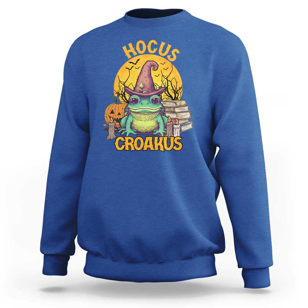 Funny Halloween Frog Sweatshirt Hocus Croakus Cute Witch Hat Costume TS02 Royal Blue Print Your Wear