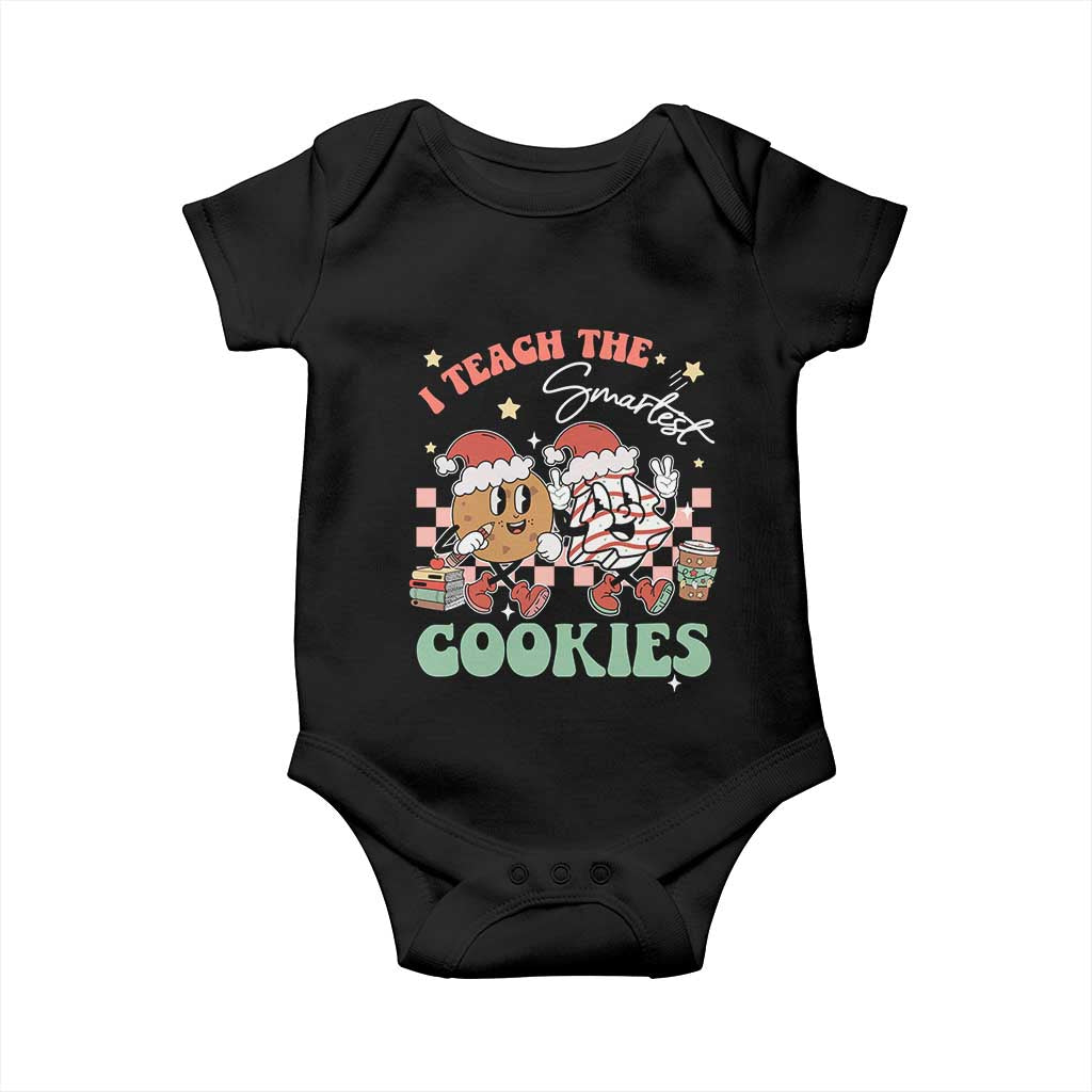 Teacher Christmas Baby Onesie I Teach The Smartest Cookies Retro Groovy Xmas Tree Cookies TS02 Black Print Your Wear