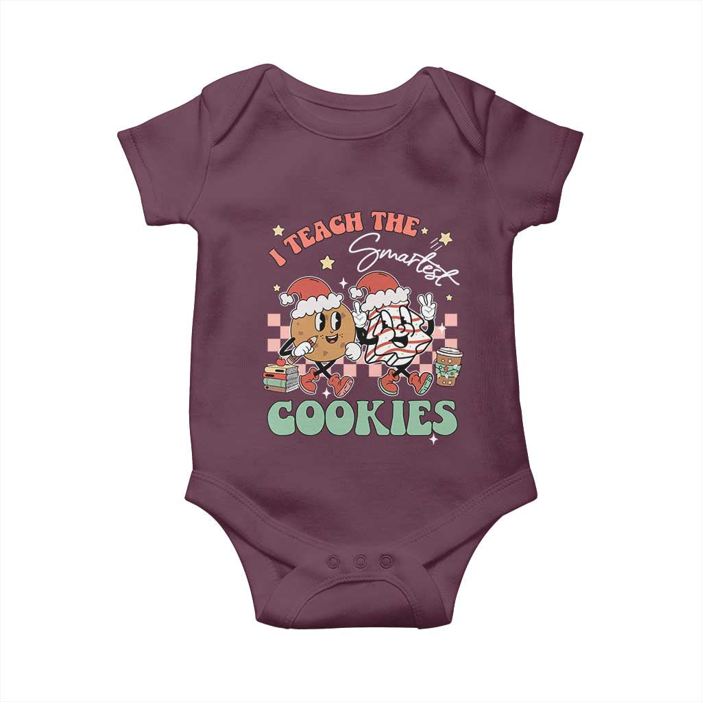Teacher Christmas Baby Onesie I Teach The Smartest Cookies Retro Groovy Xmas Tree Cookies TS02 Maroon Print Your Wear