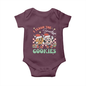 Teacher Christmas Baby Onesie I Teach The Smartest Cookies Retro Groovy Xmas Tree Cookies TS02 Maroon Print Your Wear