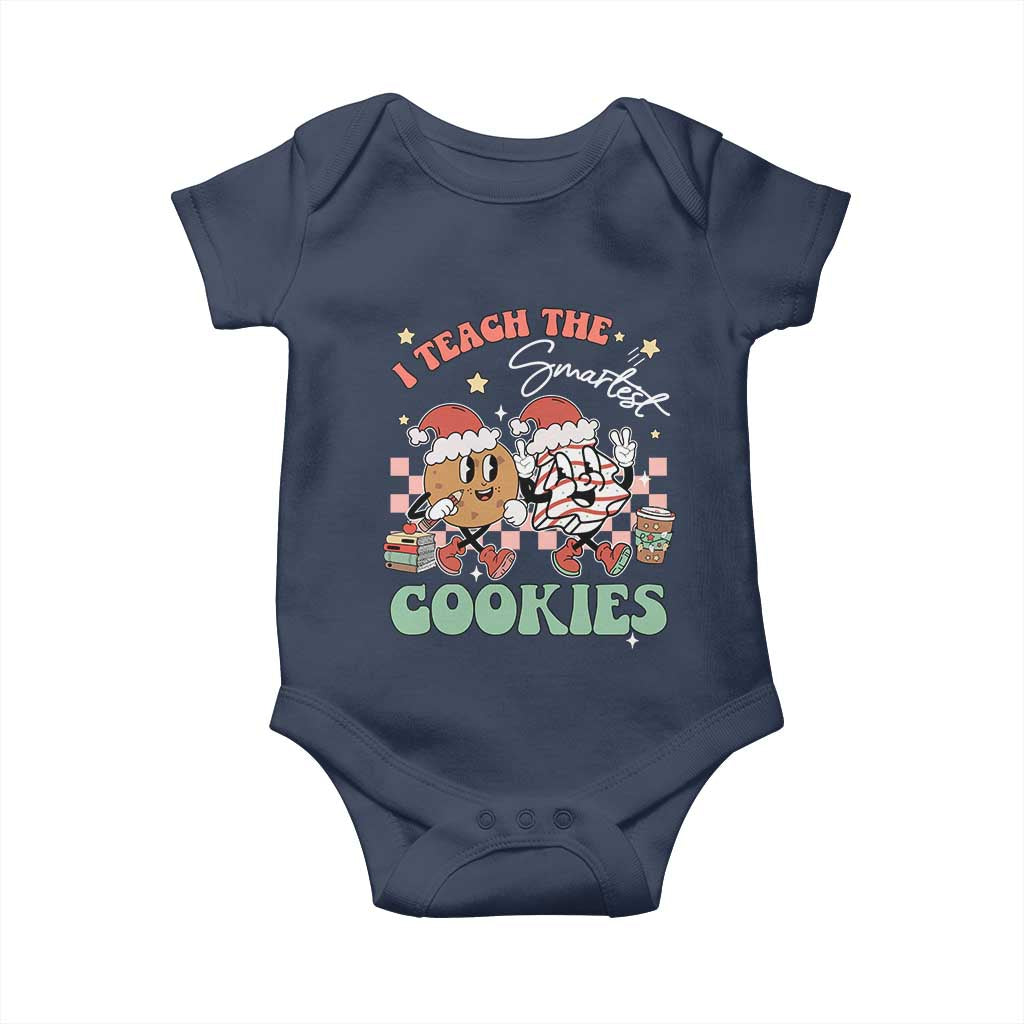 Teacher Christmas Baby Onesie I Teach The Smartest Cookies Retro Groovy Xmas Tree Cookies TS02 Navy Print Your Wear