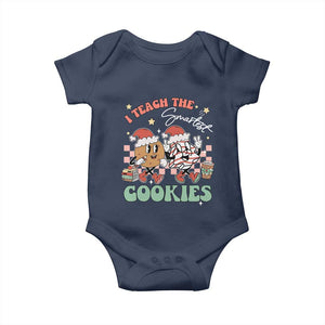 Teacher Christmas Baby Onesie I Teach The Smartest Cookies Retro Groovy Xmas Tree Cookies TS02 Navy Print Your Wear