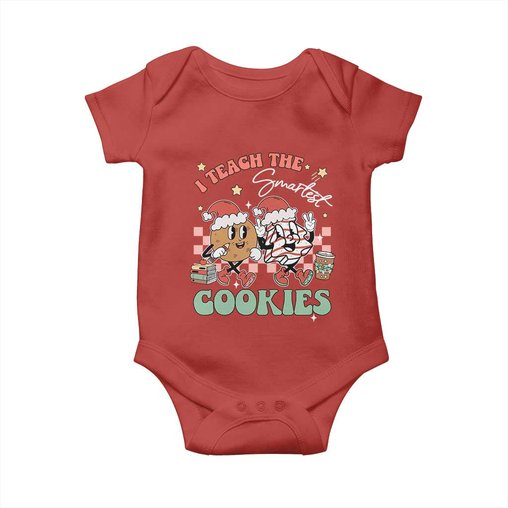 Teacher Christmas Baby Onesie I Teach The Smartest Cookies Retro Groovy Xmas Tree Cookies TS02 Red Print Your Wear