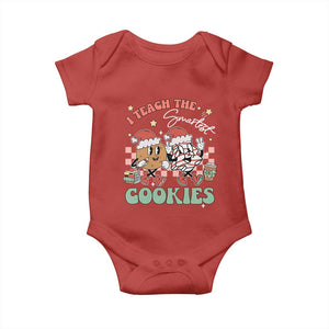 Teacher Christmas Baby Onesie I Teach The Smartest Cookies Retro Groovy Xmas Tree Cookies TS02 Red Print Your Wear