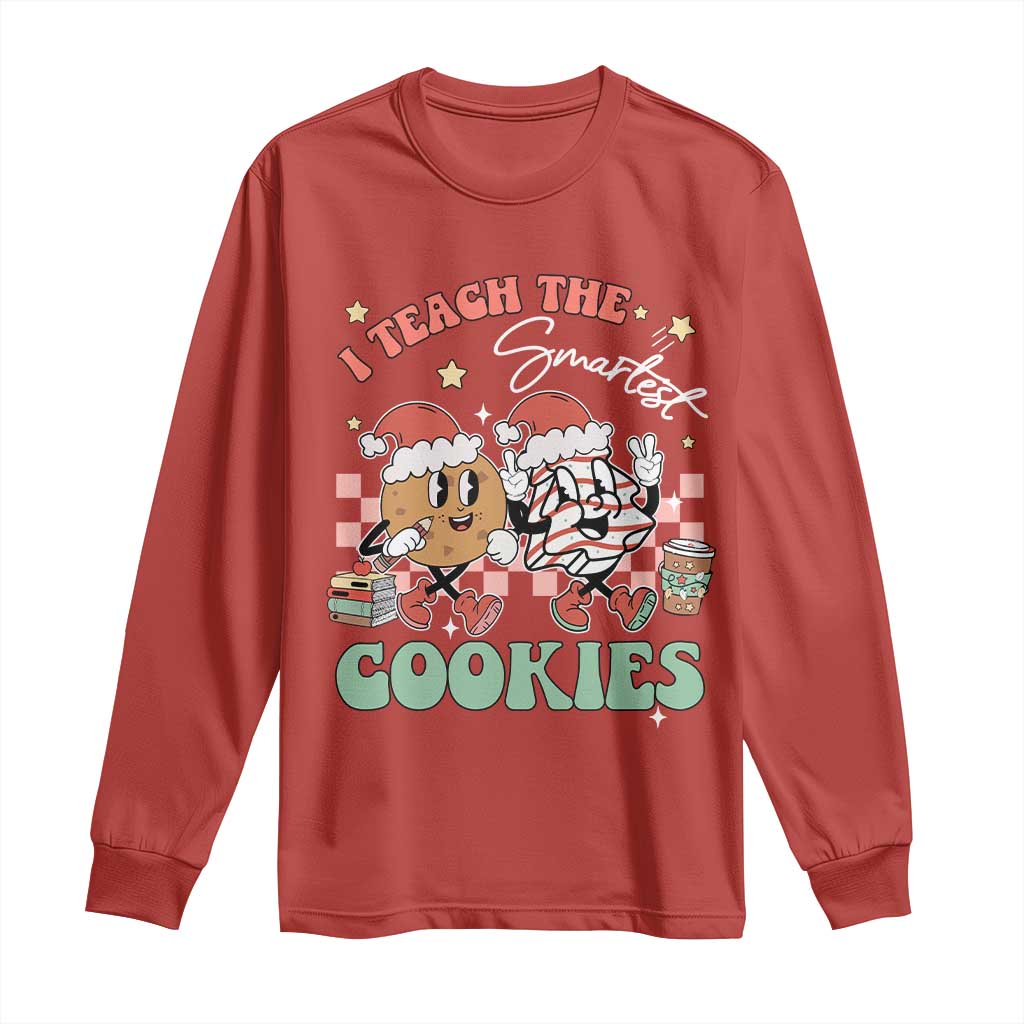 Teacher Christmas Long Sleeve Shirt I Teach The Smartest Cookies Retro Groovy Xmas Tree Cookies TS02 Red Print Your Wear