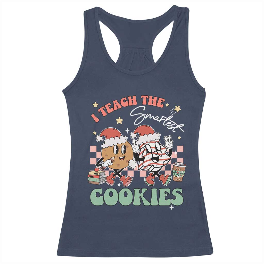 Teacher Christmas Racerback Tank Top I Teach The Smartest Cookies Retro Groovy Xmas Tree Cookies TS02 Navy Print Your Wear