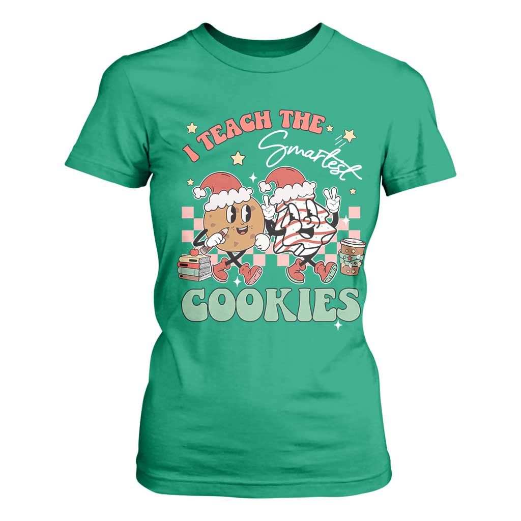 Teacher Christmas T Shirt For Women I Teach The Smartest Cookies Retro Groovy Xmas Tree Cookies TS02 Irish Green Print Your Wear