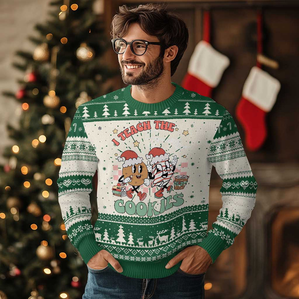 Teacher Christmas Ugly Christmas Sweater I Teach The Smartest Cookies Retro Groovy Xmas Tree Cookies TS02 Green Print Your Wear