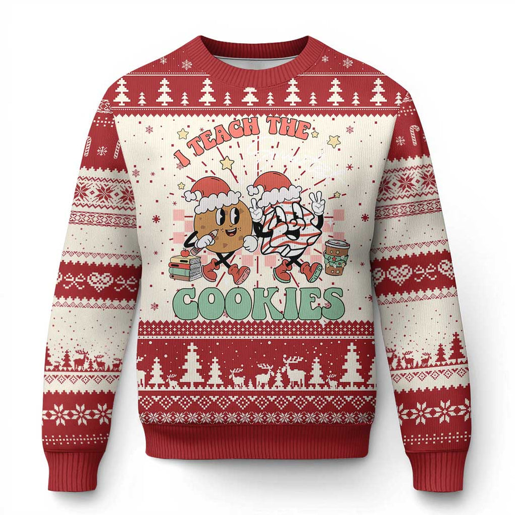 Teacher Christmas Ugly Christmas Sweater I Teach The Smartest Cookies Retro Groovy Xmas Tree Cookies TS02 Red Print Your Wear