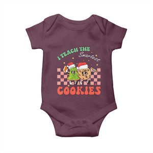 Teacher Christmas Baby Onesie I Teach The Smartest Cookies Retro Groovy Xmas Cookies TS02 Maroon Print Your Wear