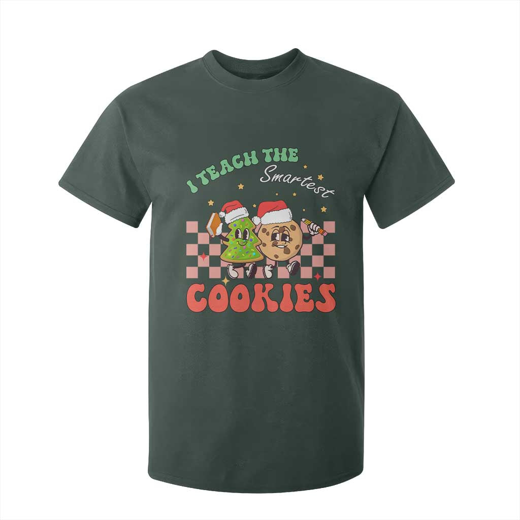 Teacher Christmas T Shirt For Kid I Teach The Smartest Cookies Retro Groovy Xmas Cookies TS02 Dark Forest Green Print Your Wear