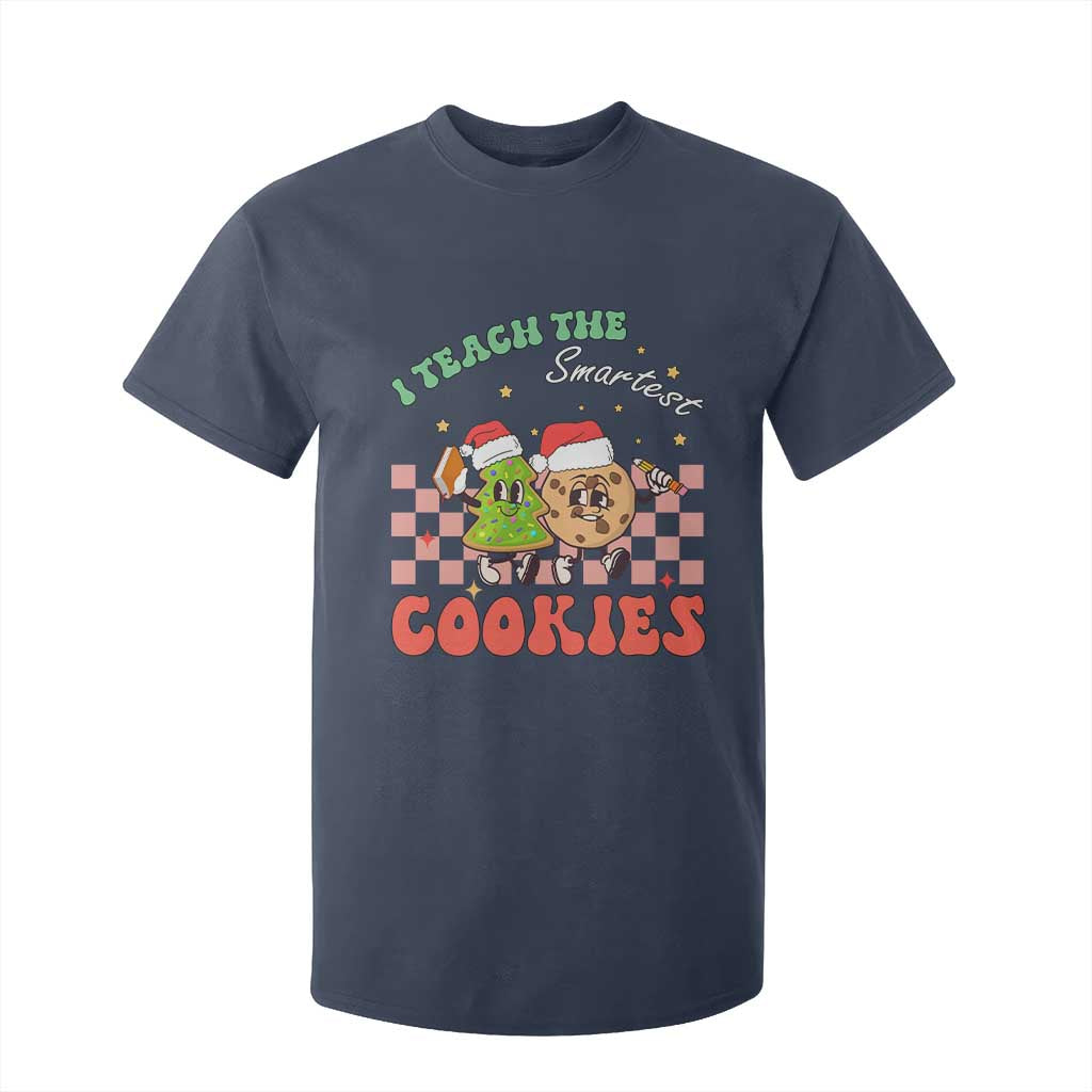 Teacher Christmas T Shirt For Kid I Teach The Smartest Cookies Retro Groovy Xmas Cookies TS02 Navy Print Your Wear