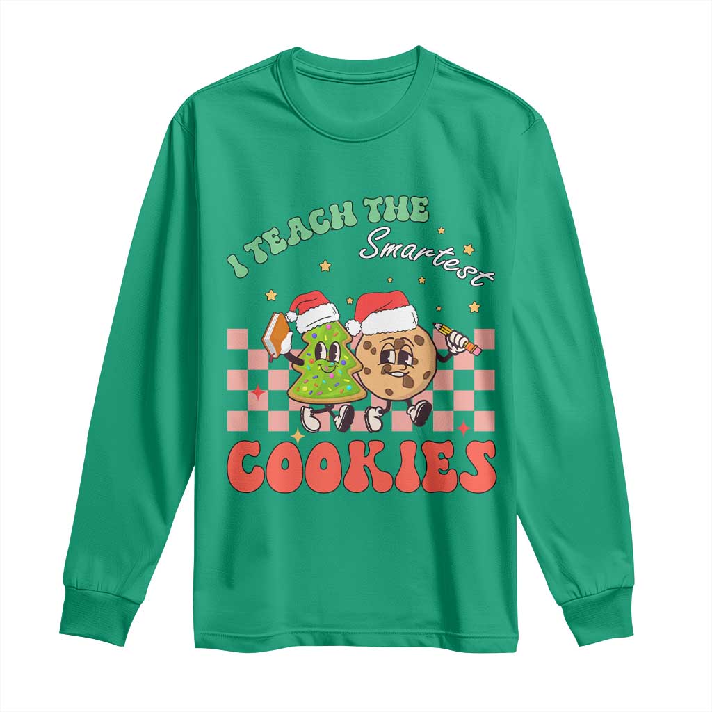 Teacher Christmas Long Sleeve Shirt I Teach The Smartest Cookies Retro Groovy Xmas Cookies TS02 Irish Green Print Your Wear
