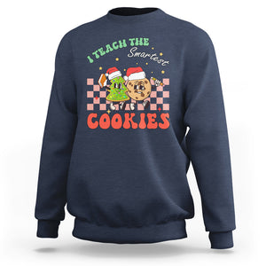 Teacher Christmas Sweatshirt I Teach The Smartest Cookies Retro Groovy Xmas Cookies TS02 Navy Printyourwear