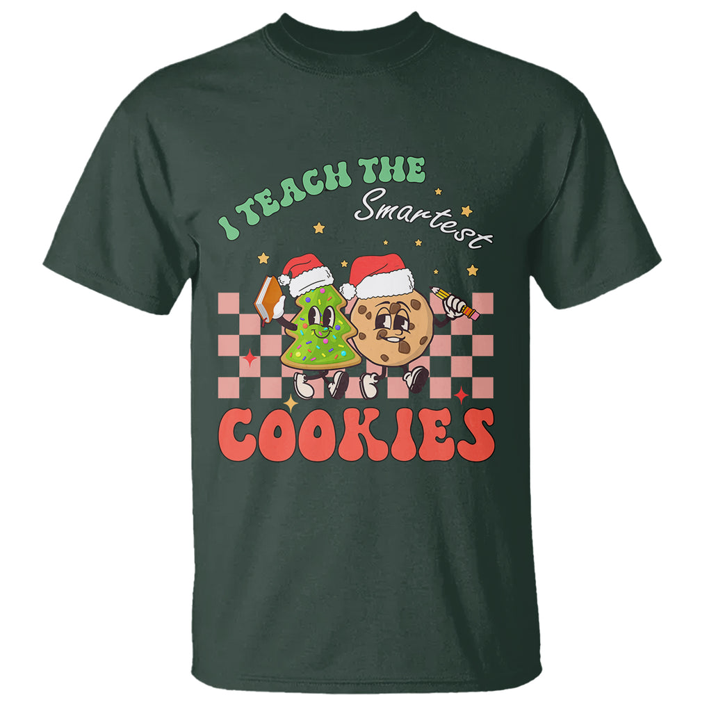 Teacher Christmas T Shirt I Teach The Smartest Cookies Retro Groovy Xmas Cookies TS02 Dark Forest Green Printyourwear