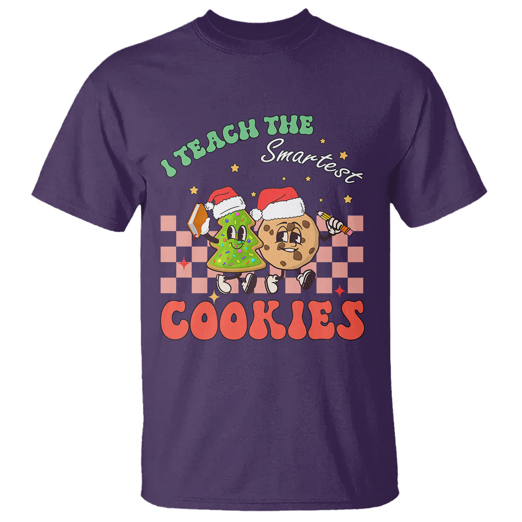 Teacher Christmas T Shirt I Teach The Smartest Cookies Retro Groovy Xmas Cookies TS02 Purple Printyourwear