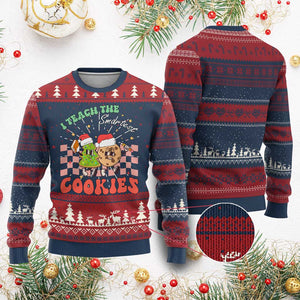 Teacher Christmas Ugly Christmas Sweater I Teach The Smartest Cookies Retro Groovy Xmas Cookies TS02 Burgundy Print Your Wear