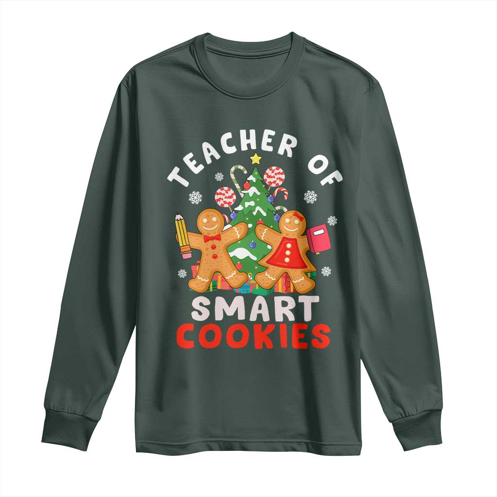 Teacher of Smart Cookies Christmas Gingerbread Man Long Sleeve Shirt Teacher of Smart Cookies TS02 Dark Forest Green Print Your Wear