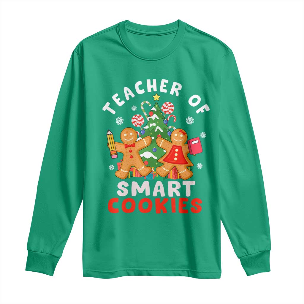Teacher of Smart Cookies Christmas Gingerbread Man Long Sleeve Shirt Teacher of Smart Cookies TS02 Irish Green Print Your Wear