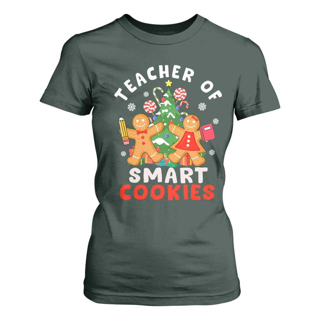 Teacher of Smart Cookies Christmas Gingerbread Man T Shirt For Women Teacher of Smart Cookies TS02 Dark Forest Green Print Your Wear