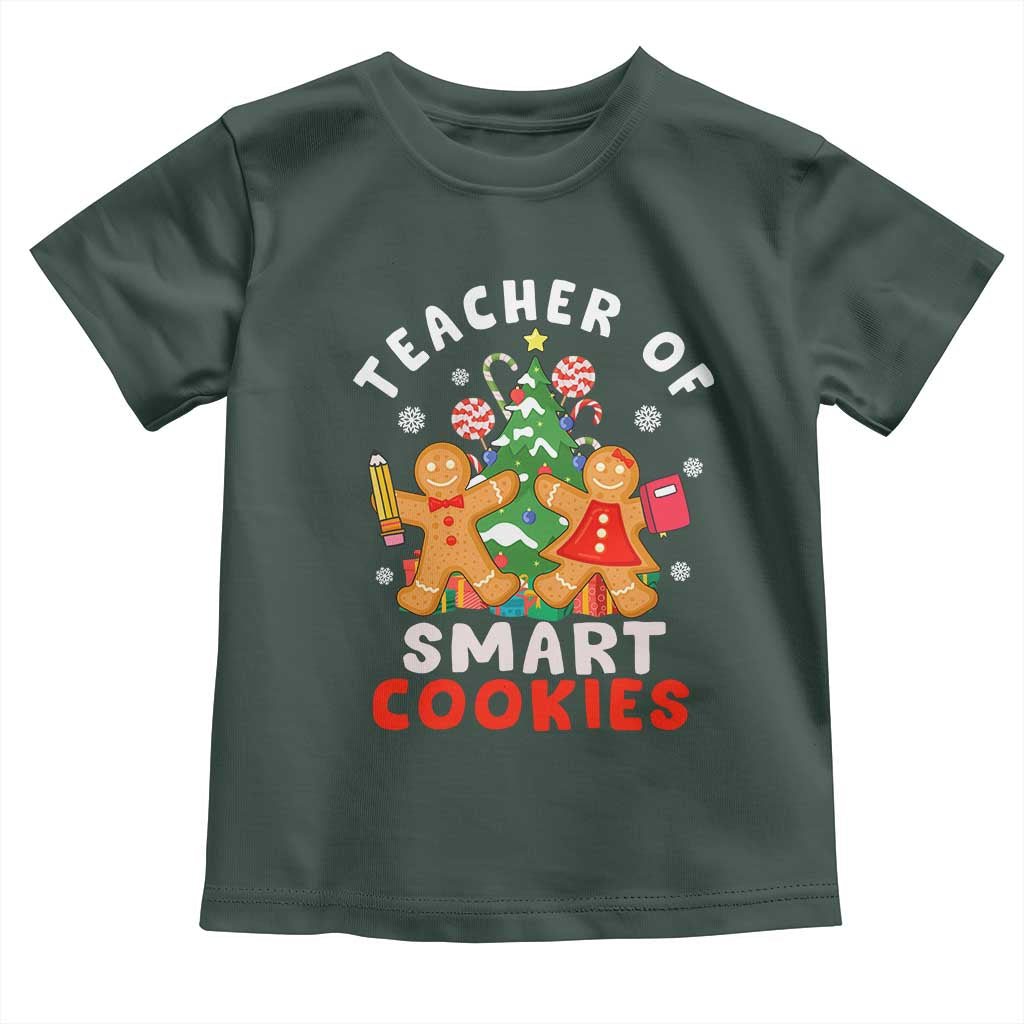 Teacher of Smart Cookies Christmas Gingerbread Man Toddler T Shirt Teacher of Smart Cookies TS02 Dark Forest Green Print Your Wear