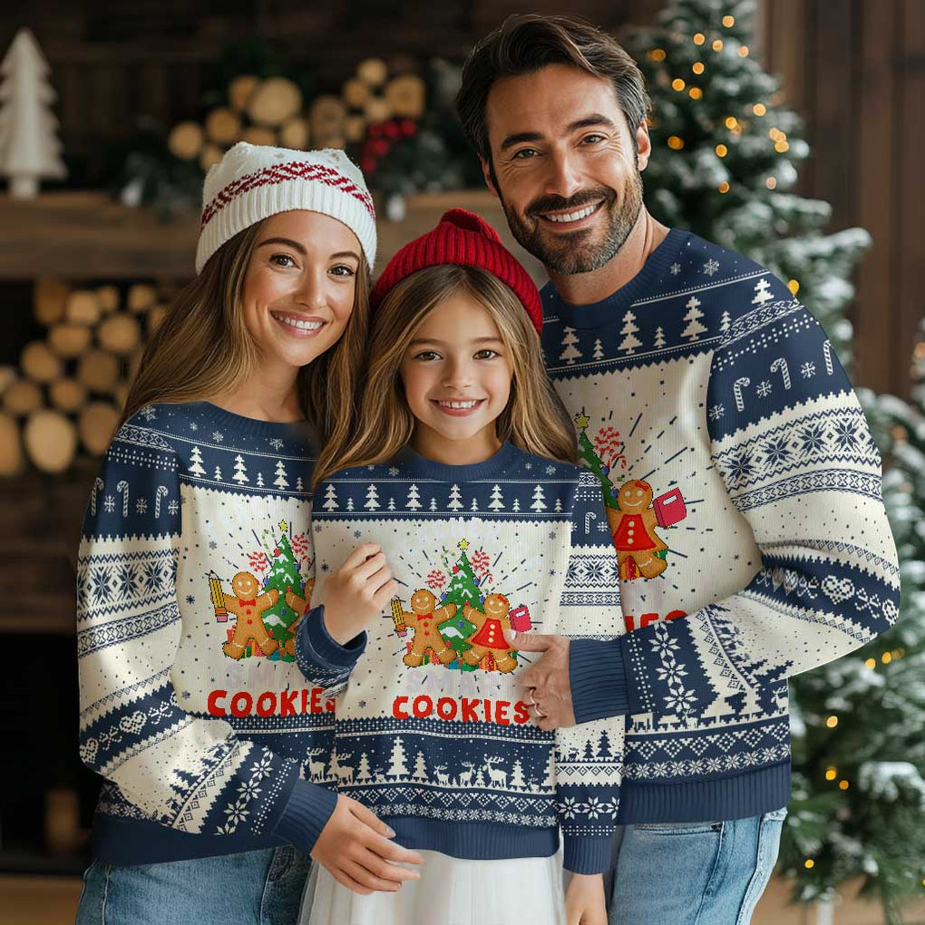 Teacher of Smart Cookies Christmas Gingerbread Man Ugly Christmas Sweater Teacher of Smart Cookies TS02 Navy Print Your Wear