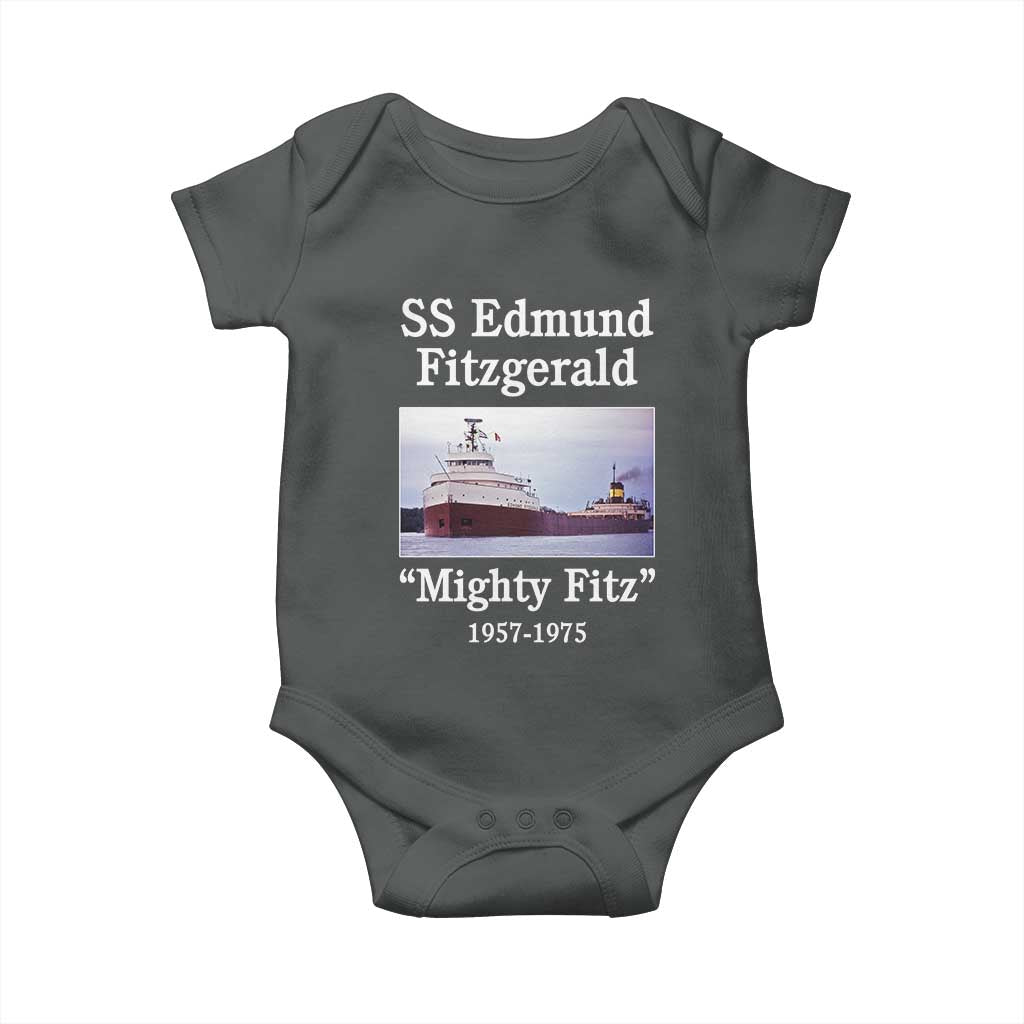 SS Edmund Fitzgerald Mighty Fitz Tribute Baby Onesie Great Lakes Shipwreck Memorial TS02 Dark Heather Print Your Wear