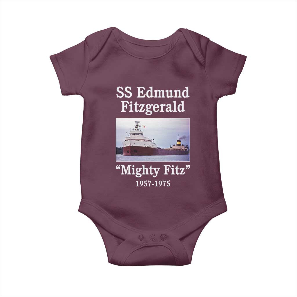 SS Edmund Fitzgerald Mighty Fitz Tribute Baby Onesie Great Lakes Shipwreck Memorial TS02 Maroon Print Your Wear