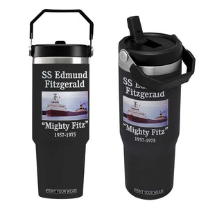 SS Edmund Fitzgerald Mighty Fitz Tribute Flip Straw Tumbler Great Lakes Shipwreck Memorial TS02 One Size: 30 oz Black Print Your Wear