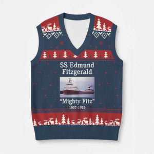 SS Edmund Fitzgerald Mighty Fitz Tribute V-Neck Knit Sweater Vest Great Lakes Shipwreck Memorial TS02 Navy Red Print Your Wear