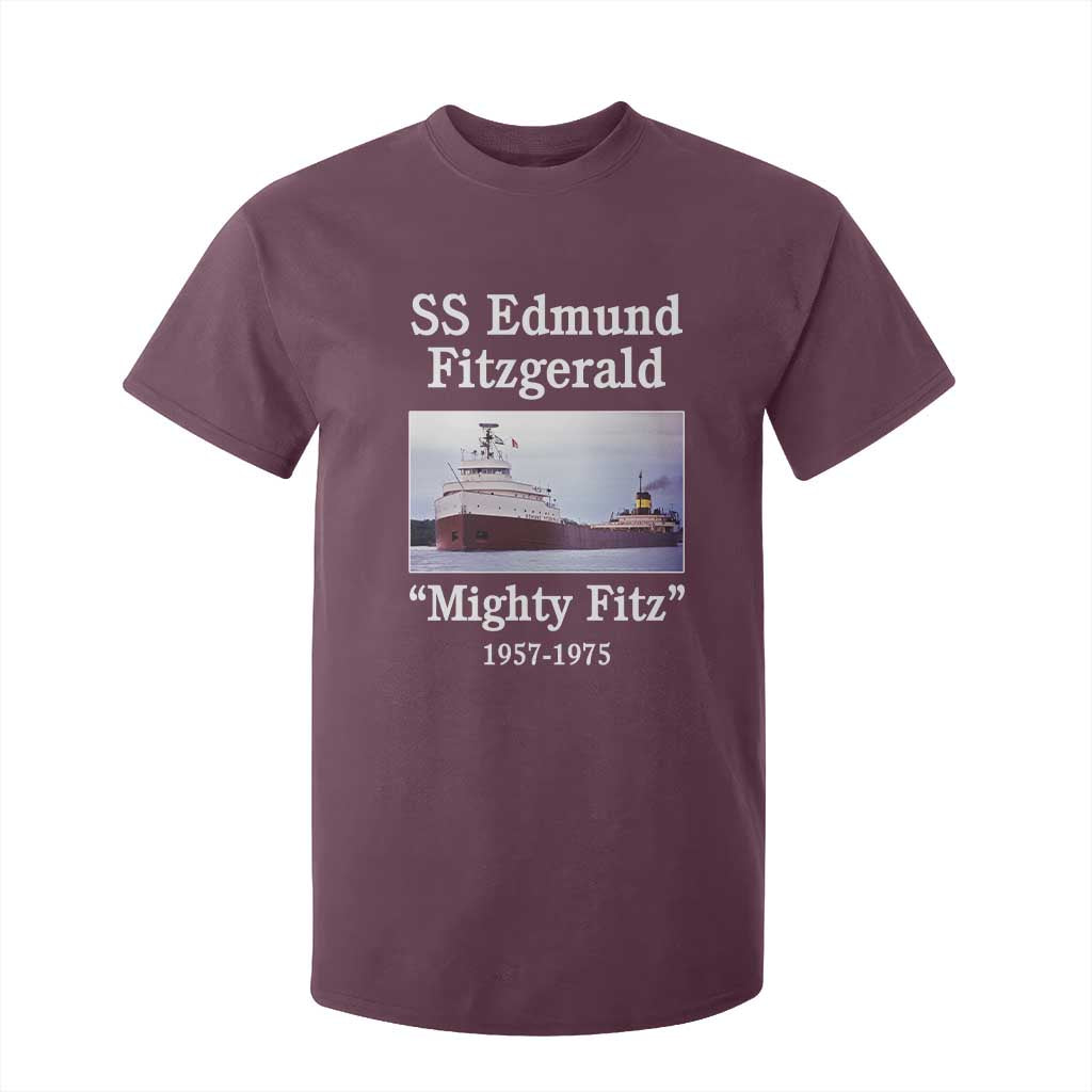 SS Edmund Fitzgerald Mighty Fitz Tribute T Shirt For Kid Great Lakes Shipwreck Memorial TS02 Maroon Print Your Wear