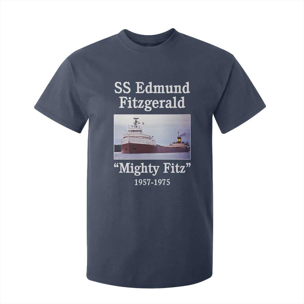 SS Edmund Fitzgerald Mighty Fitz Tribute T Shirt For Kid Great Lakes Shipwreck Memorial TS02 Navy Print Your Wear