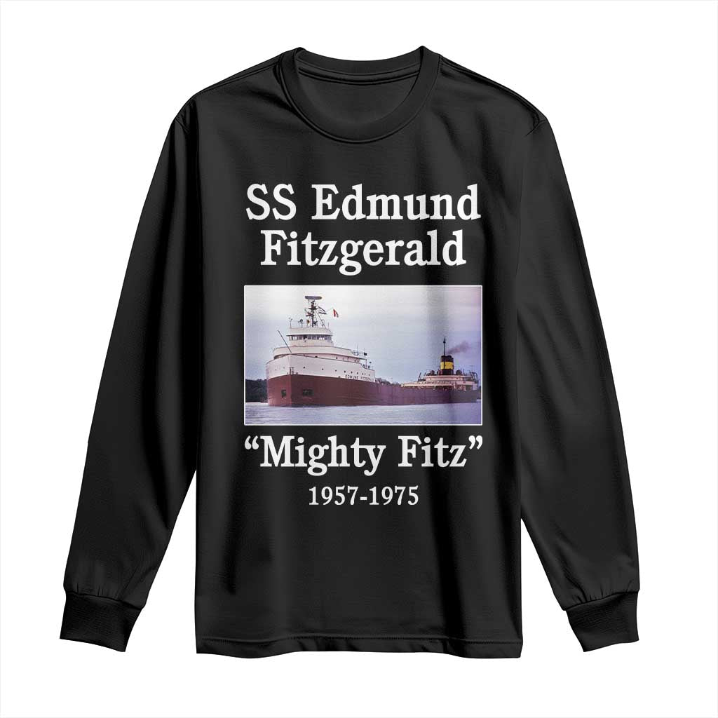 SS Edmund Fitzgerald Mighty Fitz Tribute Long Sleeve Shirt Great Lakes Shipwreck Memorial TS02 Black Print Your Wear