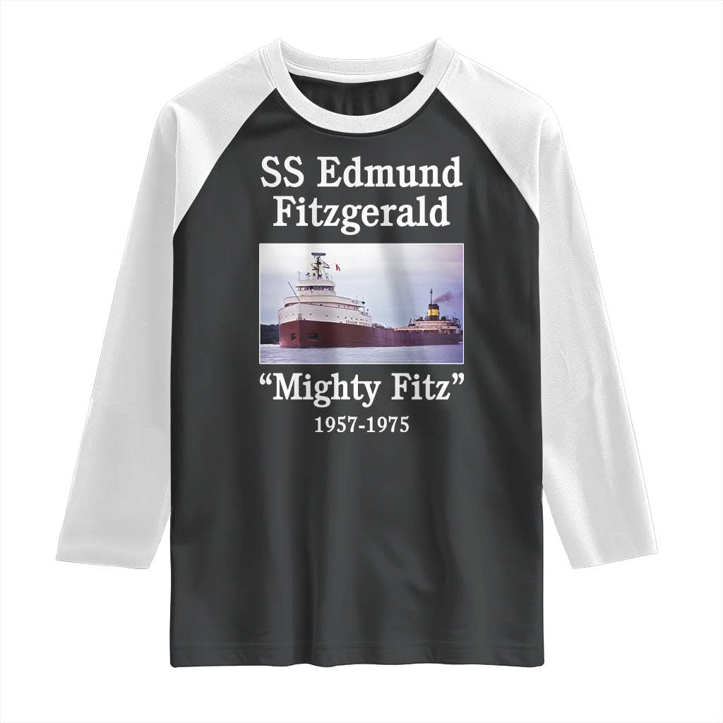 SS Edmund Fitzgerald Mighty Fitz Tribute Raglan Shirt Great Lakes Shipwreck Memorial TS02 Black White Print Your Wear