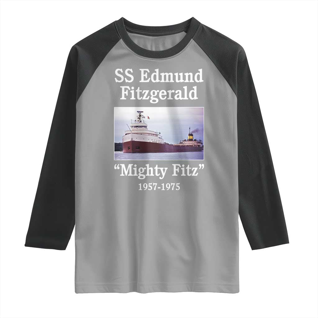 SS Edmund Fitzgerald Mighty Fitz Tribute Raglan Shirt Great Lakes Shipwreck Memorial TS02 Sport Gray Black Print Your Wear