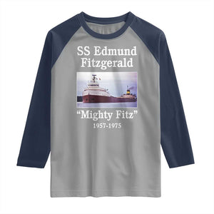 SS Edmund Fitzgerald Mighty Fitz Tribute Raglan Shirt Great Lakes Shipwreck Memorial TS02 Sport Gray Navy Print Your Wear