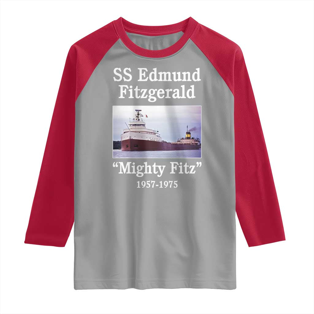 SS Edmund Fitzgerald Mighty Fitz Tribute Raglan Shirt Great Lakes Shipwreck Memorial TS02 Sport Gray Red Print Your Wear