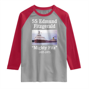SS Edmund Fitzgerald Mighty Fitz Tribute Raglan Shirt Great Lakes Shipwreck Memorial TS02 Sport Gray Red Print Your Wear