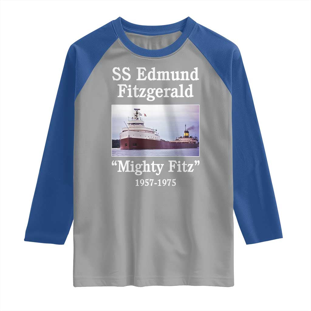 SS Edmund Fitzgerald Mighty Fitz Tribute Raglan Shirt Great Lakes Shipwreck Memorial TS02 Sport Gray Royal Print Your Wear