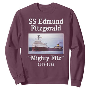 SS Edmund Fitzgerald Mighty Fitz Tribute Sweatshirt Great Lakes Shipwreck Memorial TS02 Maroon Print Your Wear