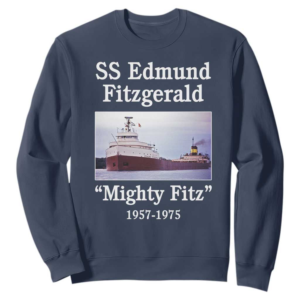 SS Edmund Fitzgerald Mighty Fitz Tribute Sweatshirt Great Lakes Shipwreck Memorial TS02 Navy Print Your Wear